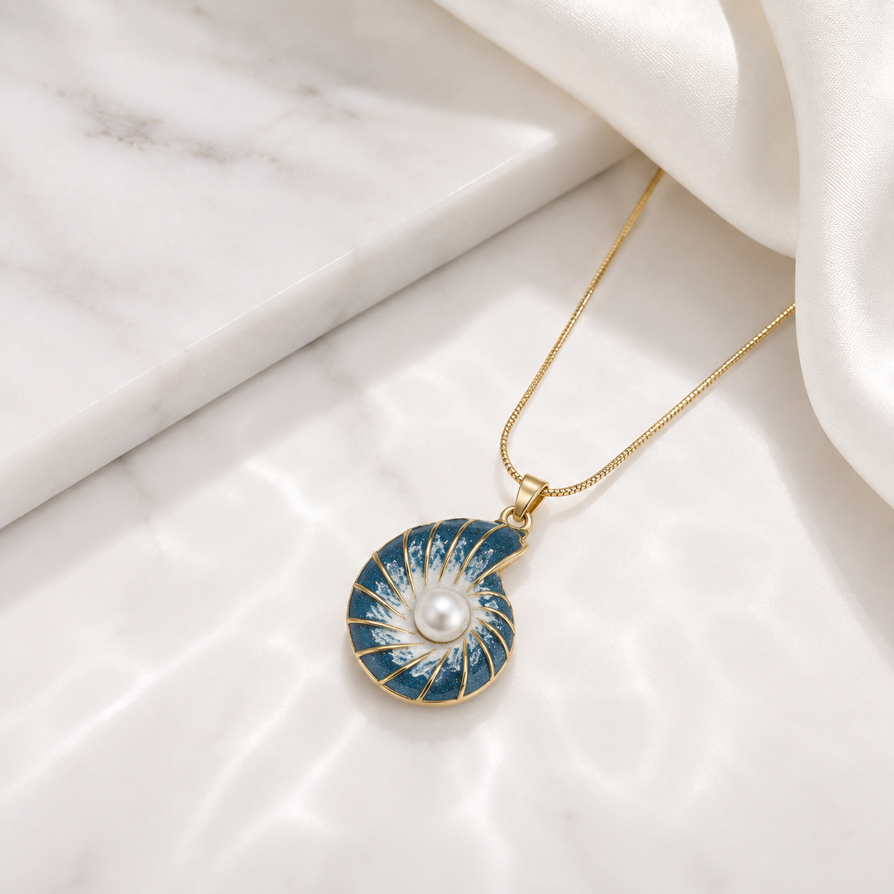 Ammonite Stylish Simple Sea Life Elements Artificial Pearl Conch Pendant